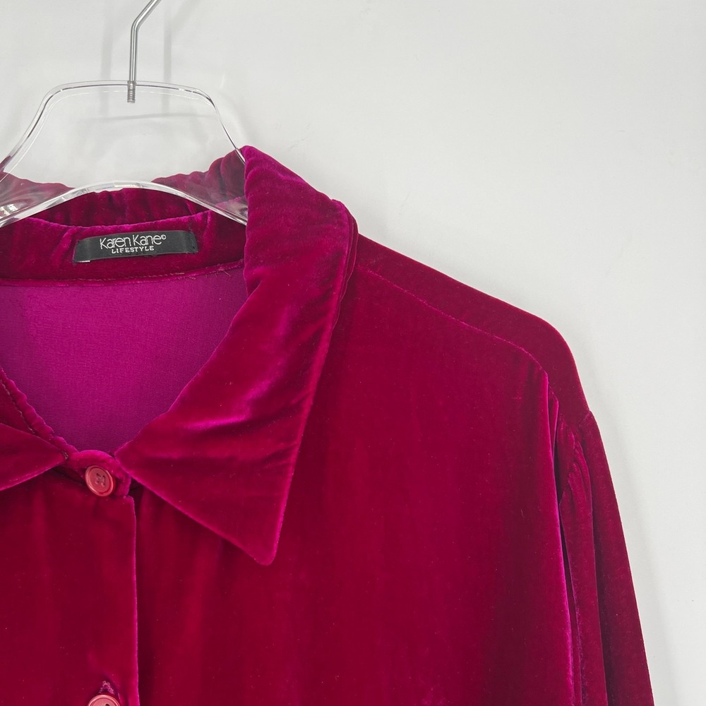 Karen Kane Velvet Top Womens L/XL Hot Pink Button Up Vibrant Maximalist - Picture 3 of 8